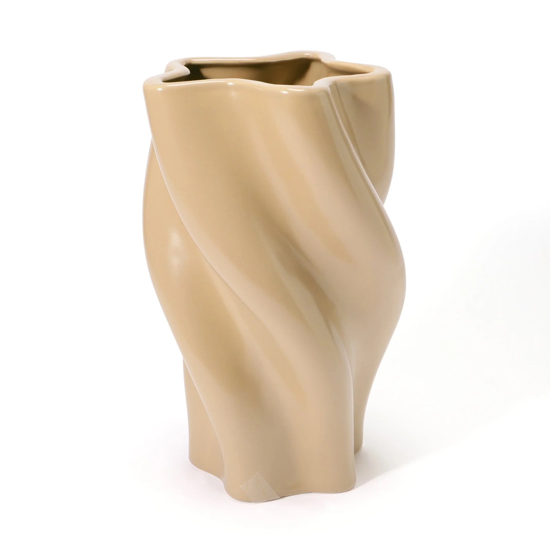 Ceramic Twist Pattern Vase, Large, Beige
