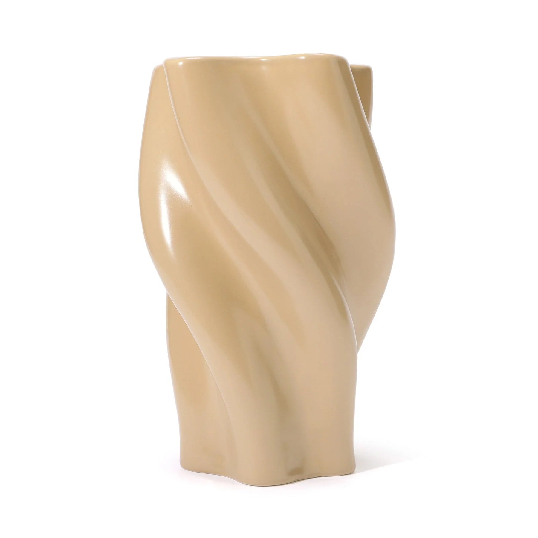 Ceramic Twist Pattern Vase, Large, Beige